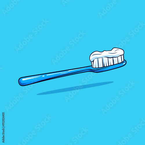 A cartoon style vector illustration toothbrush with simple shapes and flat colors.
