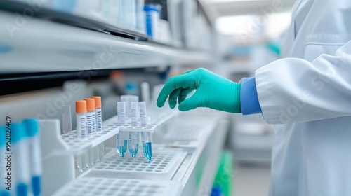 Lab technician using electrophoresis for protein analysis in drug development, protein separation, analytical chemistry
