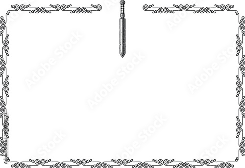 Rectangular Frame - Celtic Curved Lines Border - Roman Gladius Sword