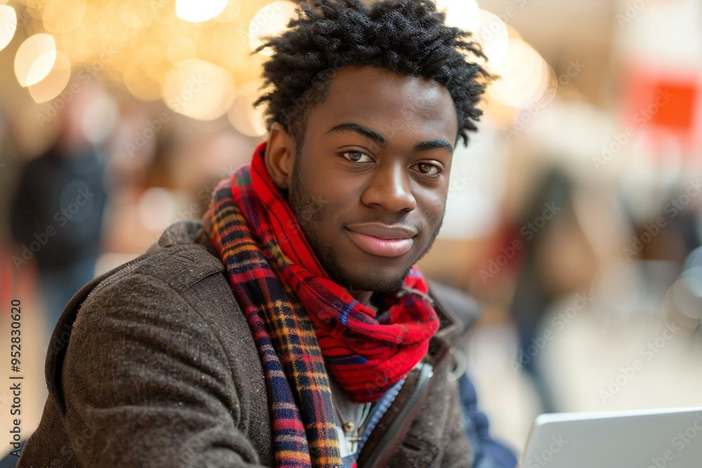close-up photo of a young African American businessman chatting with his colleague using a hybrid convertible laptop during an online conference or webinar. close-up photo of a young African American businessman chatting with his colleague using a hybrid convertible laptop during an online conference or webinar.