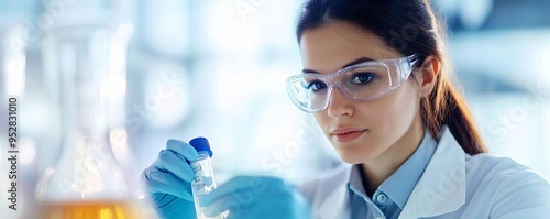 Researcher working on protein conjugation for improved drug efficacy, chemical modification, biopharma enhancement