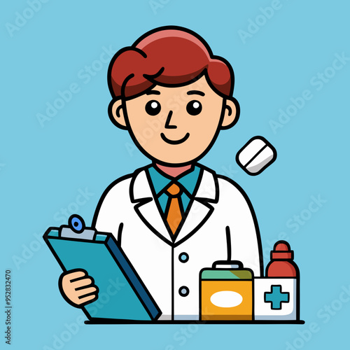 doctor with stethoscope and pills