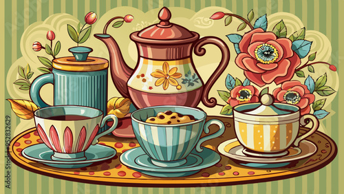 Vintage tea and coffee cup set vector illustration