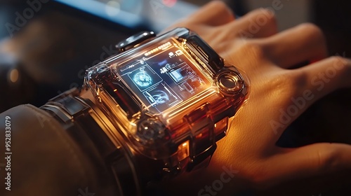 Close-Up of a Futuristic Smartwatch with Advanced Features and Sleek Design photo