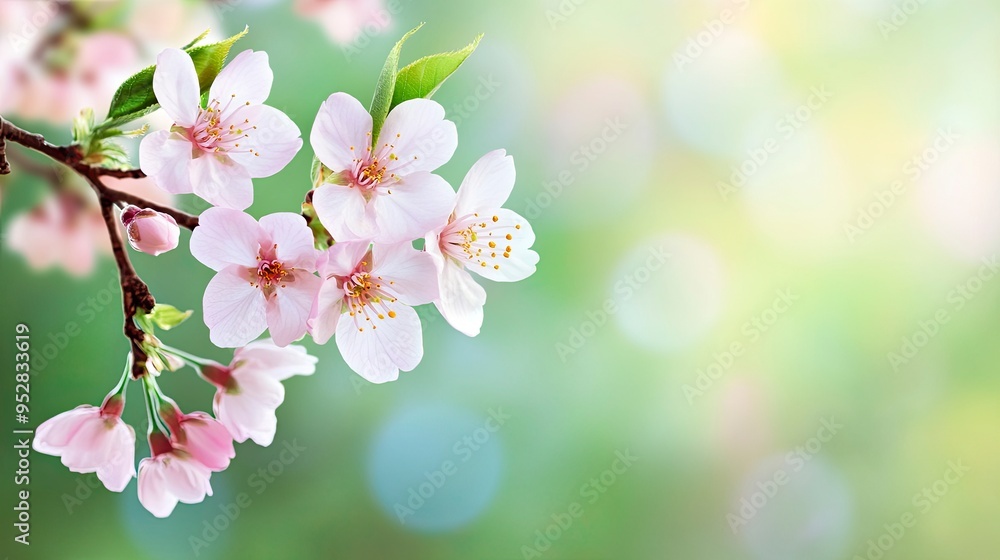 Spring Cherry Blossom. Abstract background of macro cherry blossom tree branch on green background. Happy Passover background. Spring womens day concept. Easter, Birthday, generative ai Spring Cherry Blossom. Abstract background of macro cherry blossom tree branch on green background. Happy Passover background. Spring womens day concept. Easter, Birthday, generative ai