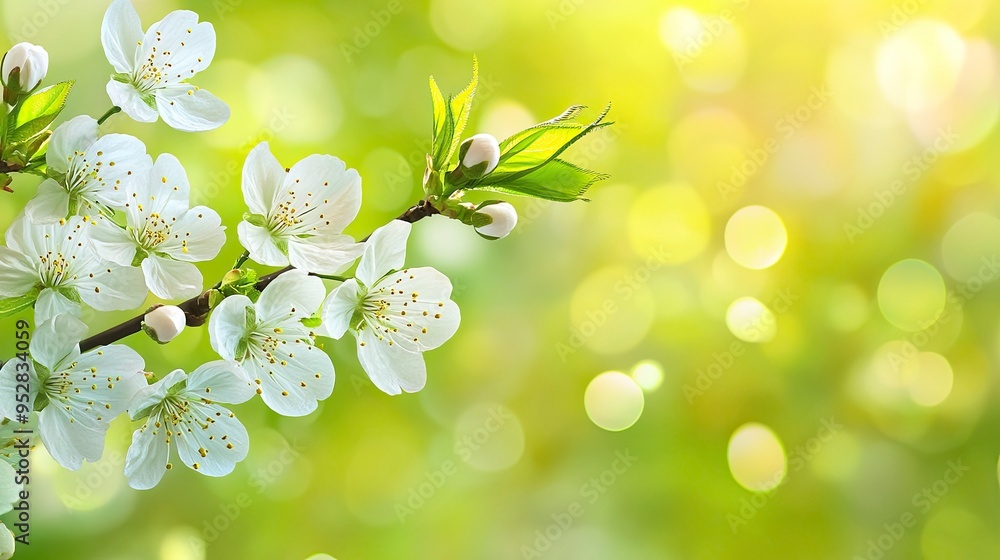 Spring Cherry Blossom. Abstract background of macro cherry blossom tree branch on green background. Happy Passover background. Spring womens day concept. Easter, Birthday, generative ai Spring Cherry Blossom. Abstract background of macro cherry blossom tree branch on green background. Happy Passover background. Spring womens day concept. Easter, Birthday, generative ai