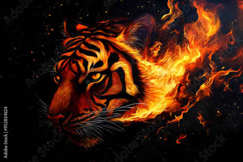 Wallpaper Mural Fiery Tiger Artwork with Flames and Sparks Torontodigital.ca