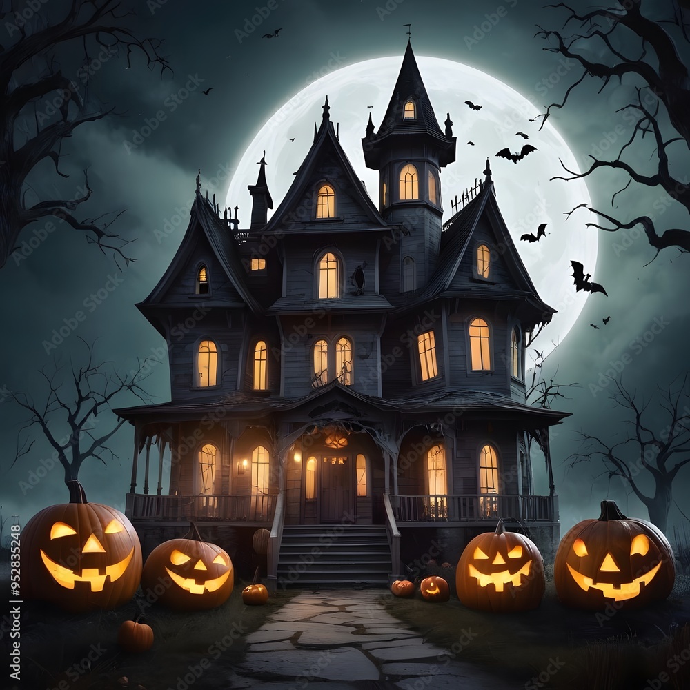Halloween Haunted House Background Cartoon Illustration Halloween Haunted House Background Cartoon Illustration