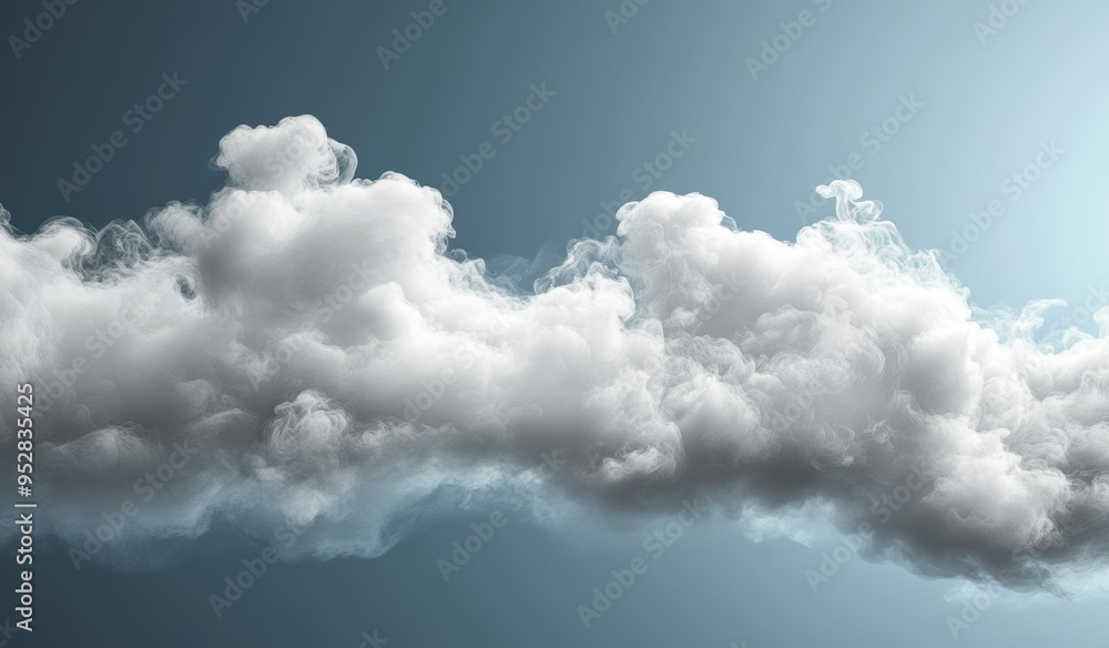 Obraz premium A large cloud of white smoke is billowing across the sky. The sky is a deep blue color, and the clouds are very thick and fluffy. The smoke seems to be coming from a fire