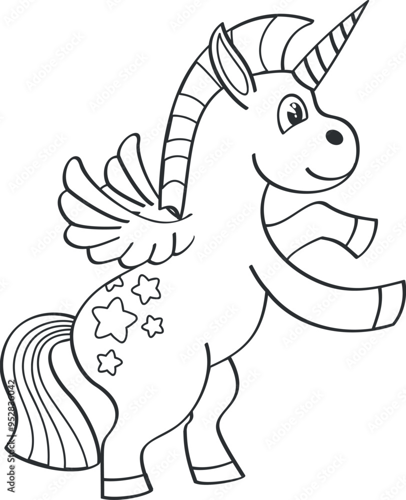 Fantasy unicorn character. Magic fairytale line drawing Fantasy unicorn character. Magic fairytale line drawing