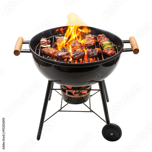 Grilled meat on the grill isolated on transparent white background, clipping path