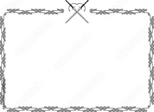 Rectangular Frame - Celtic Curved Lines Border - Crossed Swords