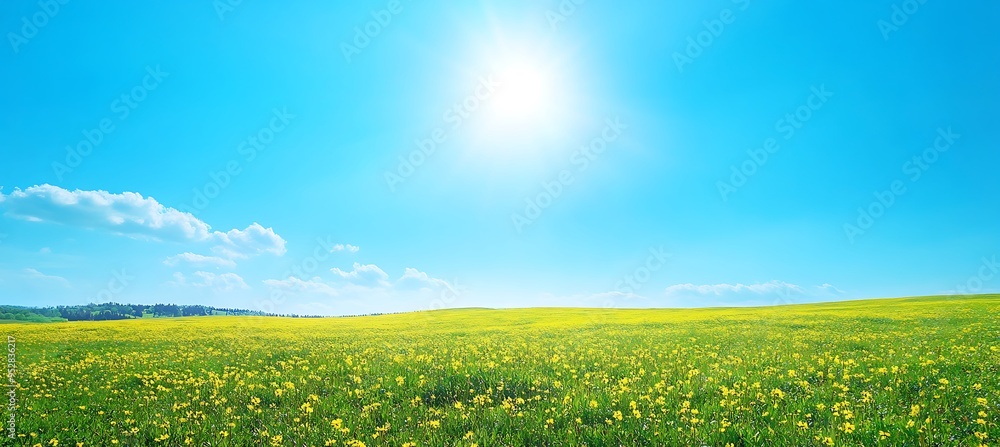 Obraz premium A bright, sunny day with a clear sky and text space in the lower half