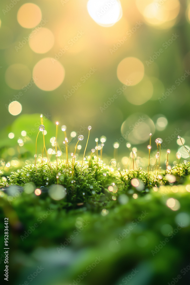 Macro Shot Gentle Morning Dew. Close-up of dew on grass with soft morning light ideal for serene backgrounds. Macro Shot Gentle Morning Dew. Close-up of dew on grass with soft morning light ideal for serene backgrounds.