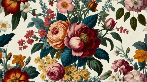 beautiful fantasy vintage wallpaper botanical flower bunch,vintage motif for floral print digital background