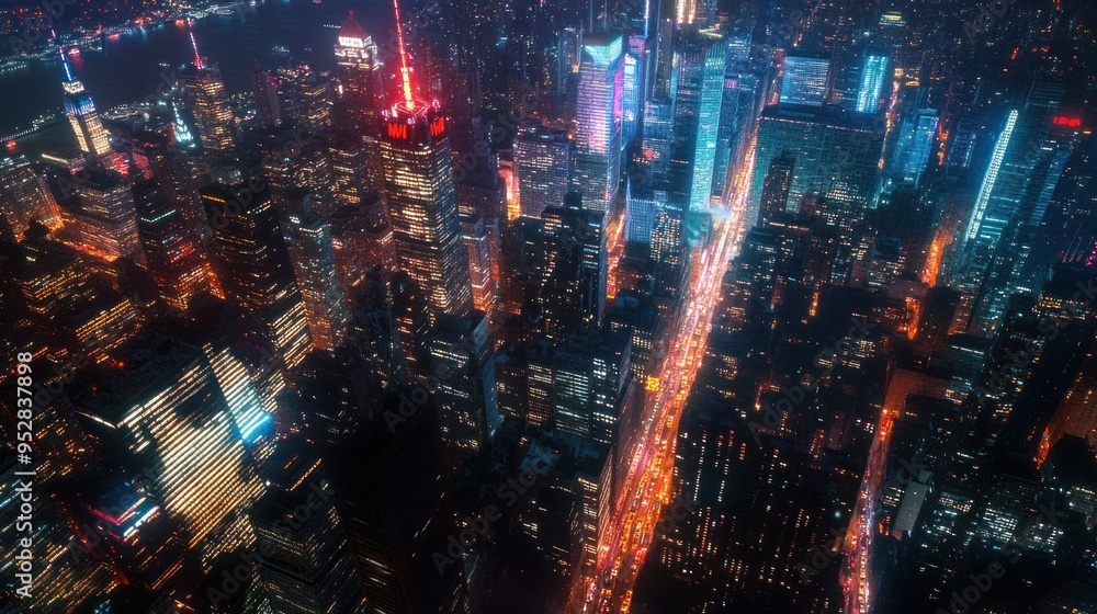 Fototapeta premium Aerial View of New York City at Night