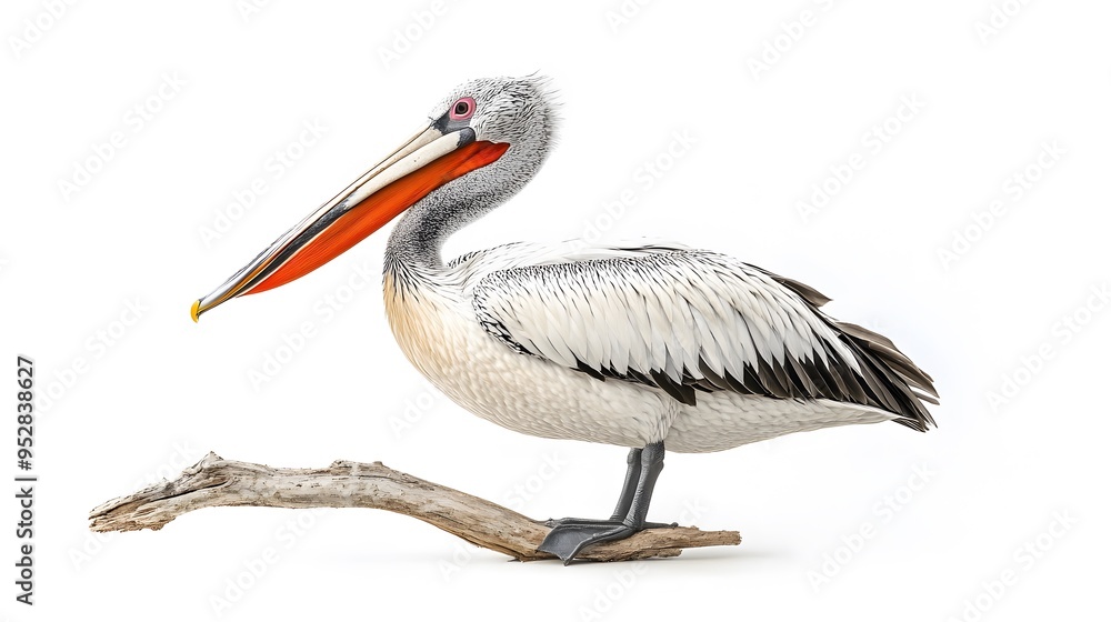 Dalmatian Pelican Bird Perched on a Branch on a White Background, Realistic Photo, Wallpaper, Cover and Screen for Smartphone, Cell Phone, PC, Laptop, 9:16 and 16:9 Format Dalmatian Pelican Bird Perched on a Branch on a White Background, Realistic Photo, Wallpaper, Cover and Screen for Smartphone, Cell Phone, PC, Laptop, 9:16 and 16:9 Format