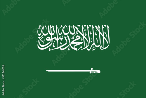 Saudi Arab official national flag in green color with correct dimension isolated vector illustration for flag day of saudi arabia, national day celebration, Saudi Arabia Flag, testimony sword