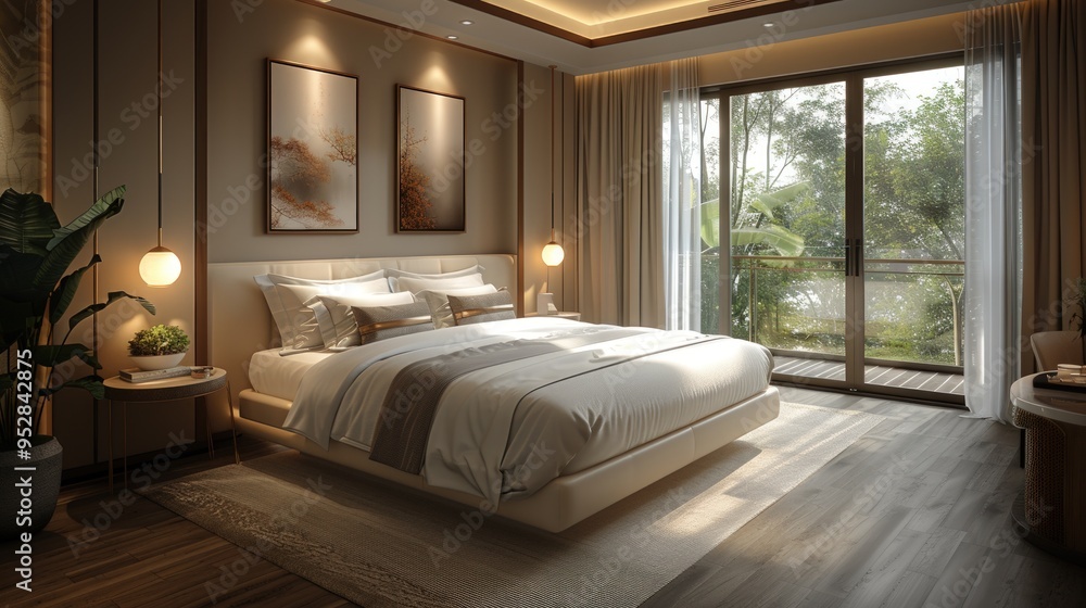Luxurious Modern Bedroom with Warm Lighting. Luxurious Modern Bedroom with Warm Lighting.