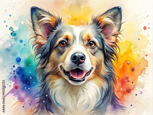 watercolor style dog art with loose brushstrokes photo