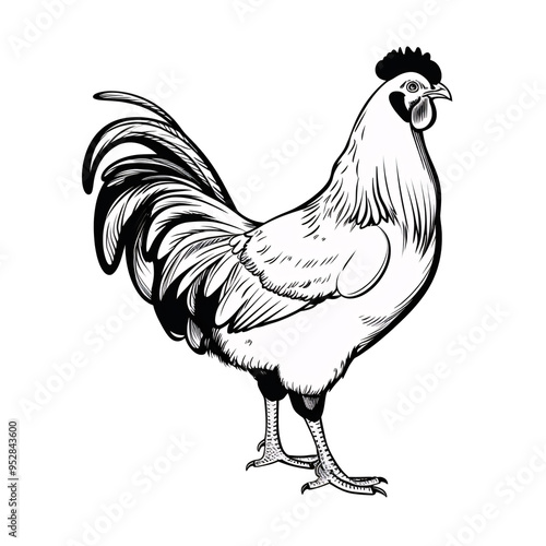 a black and white drawing of a rooster photo