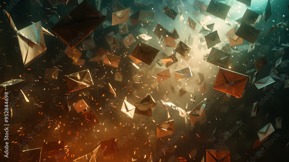A bunch of paper envelopes are flying through the air A bunch of paper envelopes are flying through the air