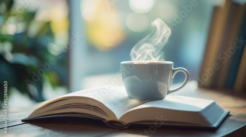 Cozy Morning Coffee with a Book: Relaxing with a Warm Drink