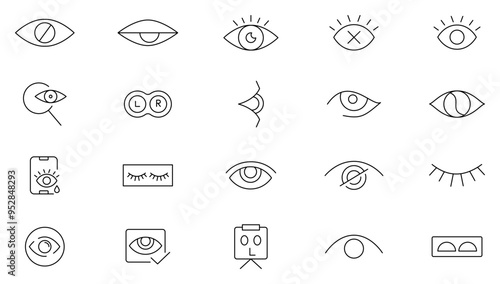 Eye line icon collection. Vision, view, hidden, invisible, containing eye, visible, medical, eye care, and eyeball icon set. UI outline icon pack