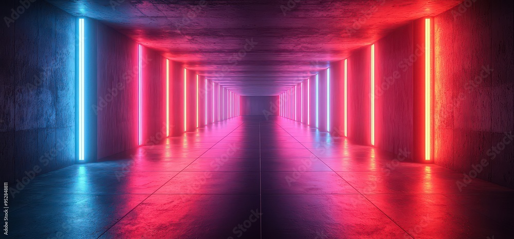 Abstract empty corridor with neon lights. Abstract empty corridor with neon lights.