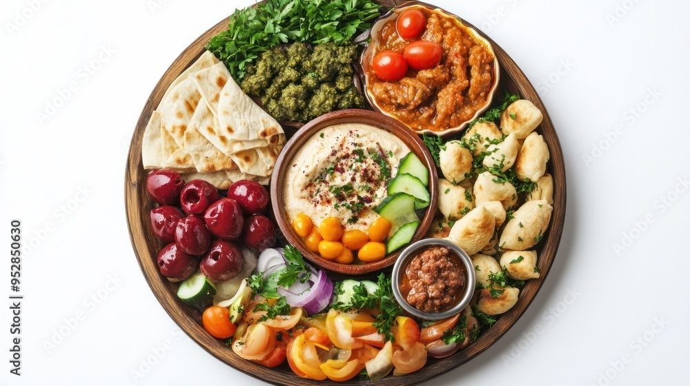 Mediterranean Platter with Hummus, Pita Bread, and Vegetables Mediterranean Platter with Hummus, Pita Bread, and Vegetables