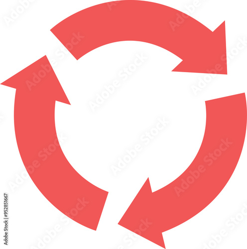 Red rotating arrows symbol. Circular motion sign