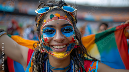 Indian Fans Delighting in a Cricket Match with Colorful Faces | Vibrant Crowd Celebrating National Sport and Team Spirit
