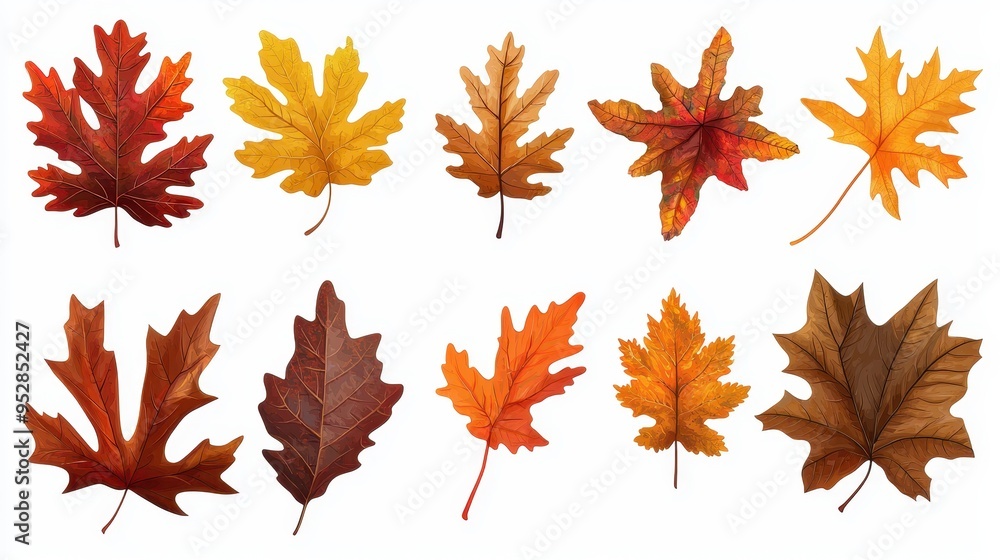 Vibrant Autumn Leaves Collection on White Background Vibrant Autumn Leaves Collection on White Background