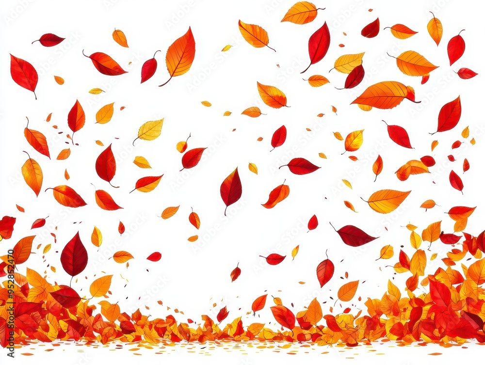 Vibrant Autumn Leaves Falling Design on White Background Vibrant Autumn Leaves Falling Design on White Background