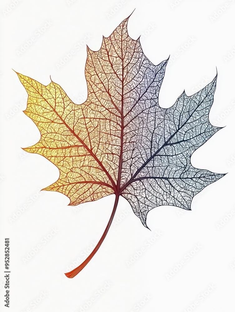 Fototapeta premium Autumn Elegance: Detailed Art of a Single Leaf on White Background