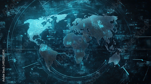 Digital world map - global data monitoring background