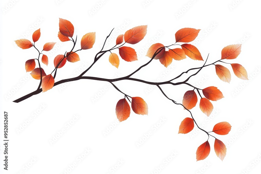 Vibrant Autumn Tree Branch on White Background Vibrant Autumn Tree Branch on White Background