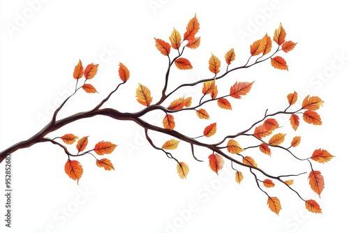 Vibrant Autumn Tree Branch Vector on White Background