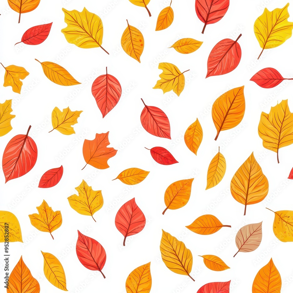 Obraz premium Vibrant Autumn Leaves Pattern on White Background