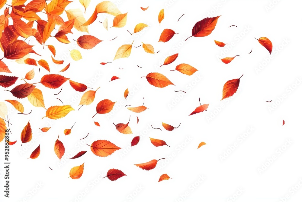 Serene Autumn Leaves Cascade - Elegant on White Background Serene Autumn Leaves Cascade - Elegant on White Background