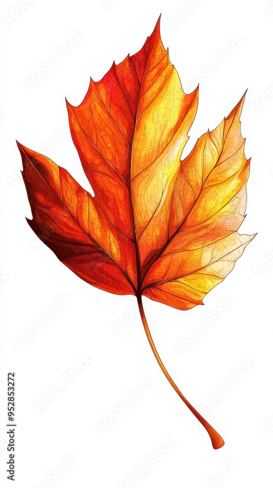 Vibrant of a Detailed Solitary Autumn Leaf on White Background Vibrant of a Detailed Solitary Autumn Leaf on White Background