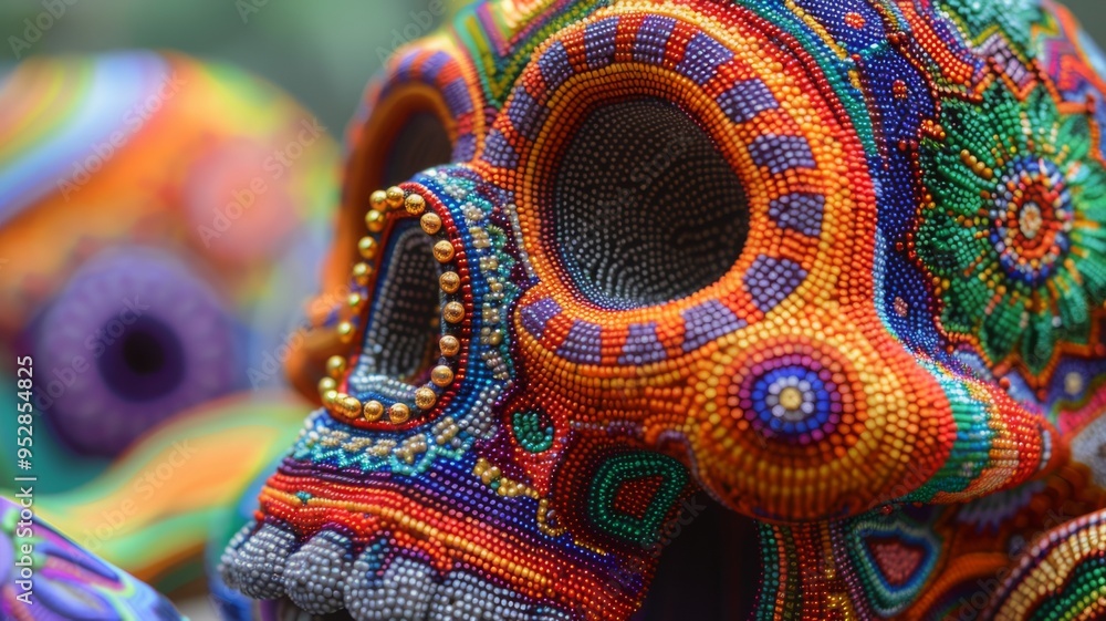 Obraz premium Huichol abstract isolated figure. Traditional folk indigenous art pattern. Psychedelic Mexican craft
