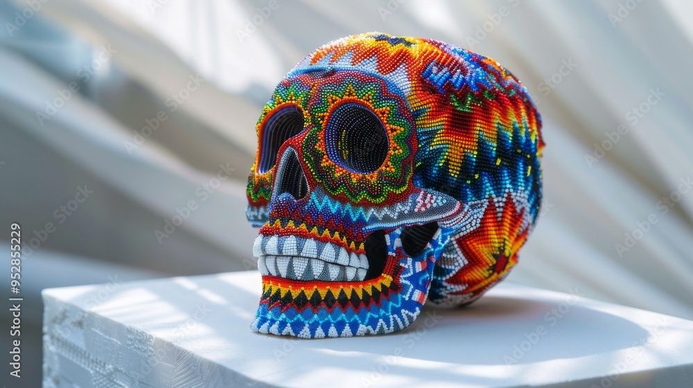 Obraz premium Huichol abstract isolated figure. Traditional folk indigenous art pattern. Psychedelic Mexican craft