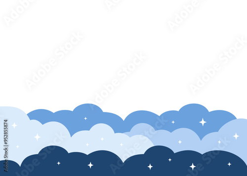 Blue clouds border frame. Flat decorative vector design isolated illustration.