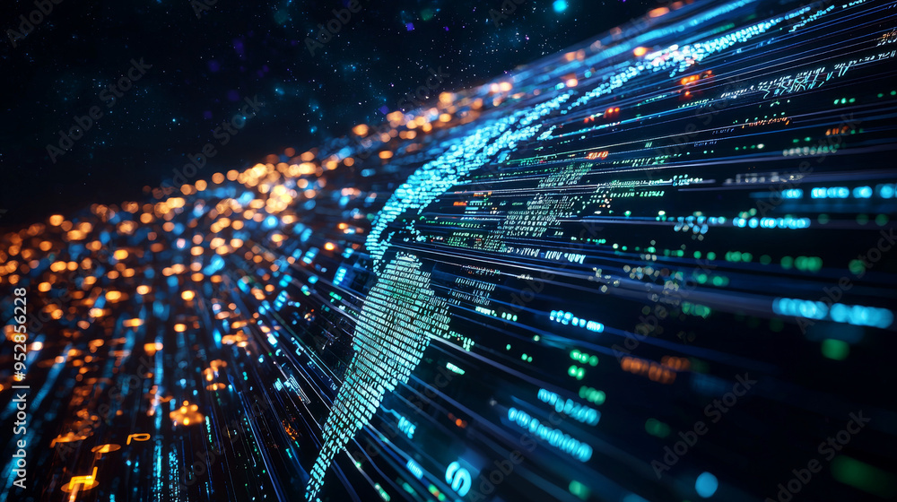 Obraz premium Digital World: Data Flow and Network Connections