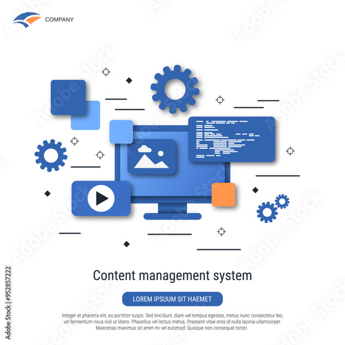 CMS development, program coding, interface design flat vector concept illustration