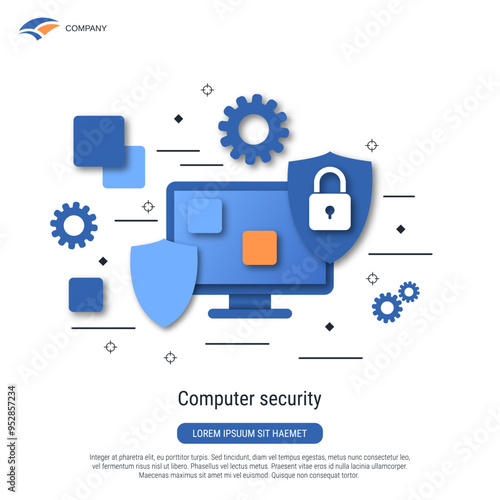 Computer security, information protection, account control flat design vector concept illustration