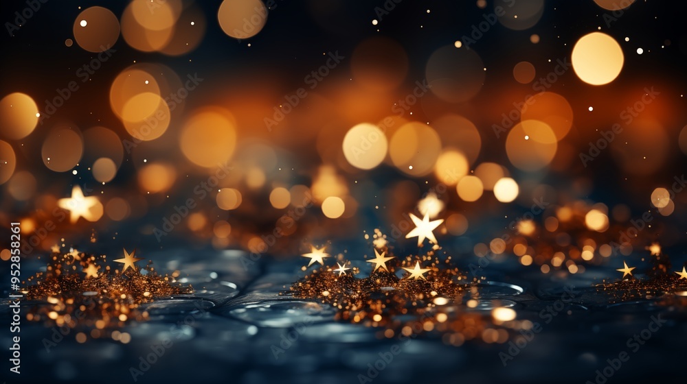 Abstract background with gold stars, particles and sparkling on navy blue. Christmas Golden light shine particles bokeh on navy blue background. Abstract background with gold stars, particles and sparkling on navy blue. Christmas Golden light shine particles bokeh on navy blue background.