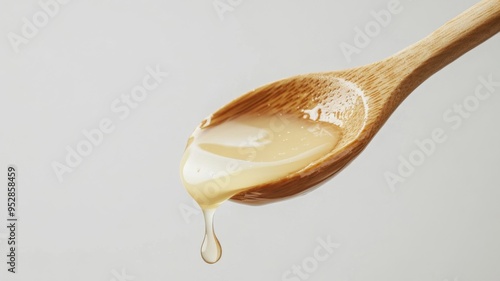 Wallpaper Mural Raw organic bees Royal Jelly photo. White honey in wooden spoon isolated on white background Torontodigital.ca