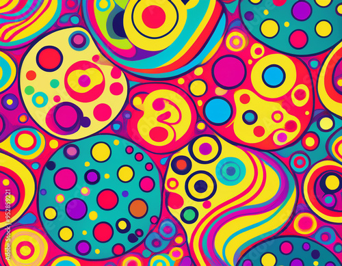 Bright Polka Dot Pattern Abstract and Playful Retro Design with Colorful Circles and Bold Background